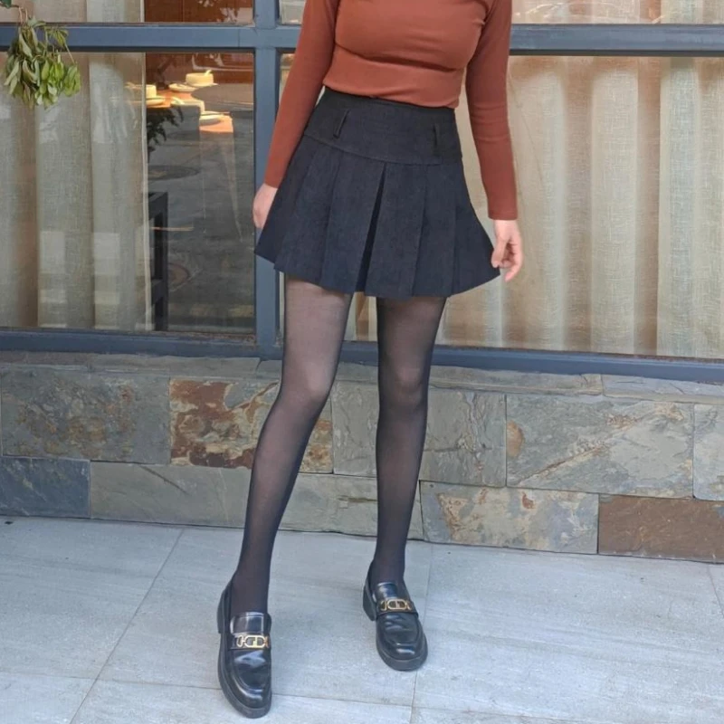 

Retro Corduroy Pleated Skirts Women Slim Faldas Fashion High Waist Spring Fall Preppy Style Solid Korean Basic Mini Kawaii Femme