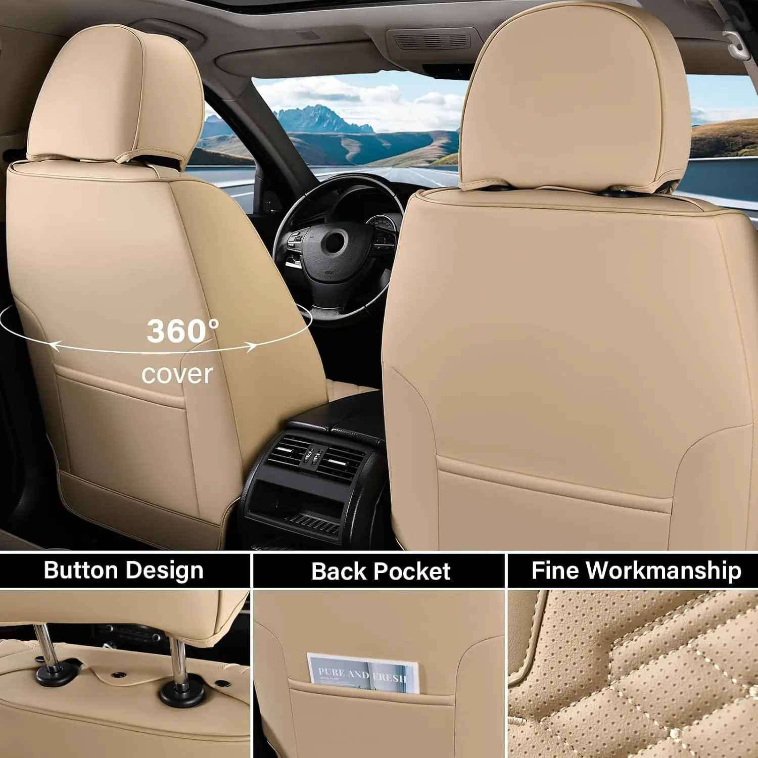 Car Seat Covers Full Set, Waterproof Nappa Leather Seat Covers for Cars, Universal 5 Seats Car Seat Covers, Front and Back Car S