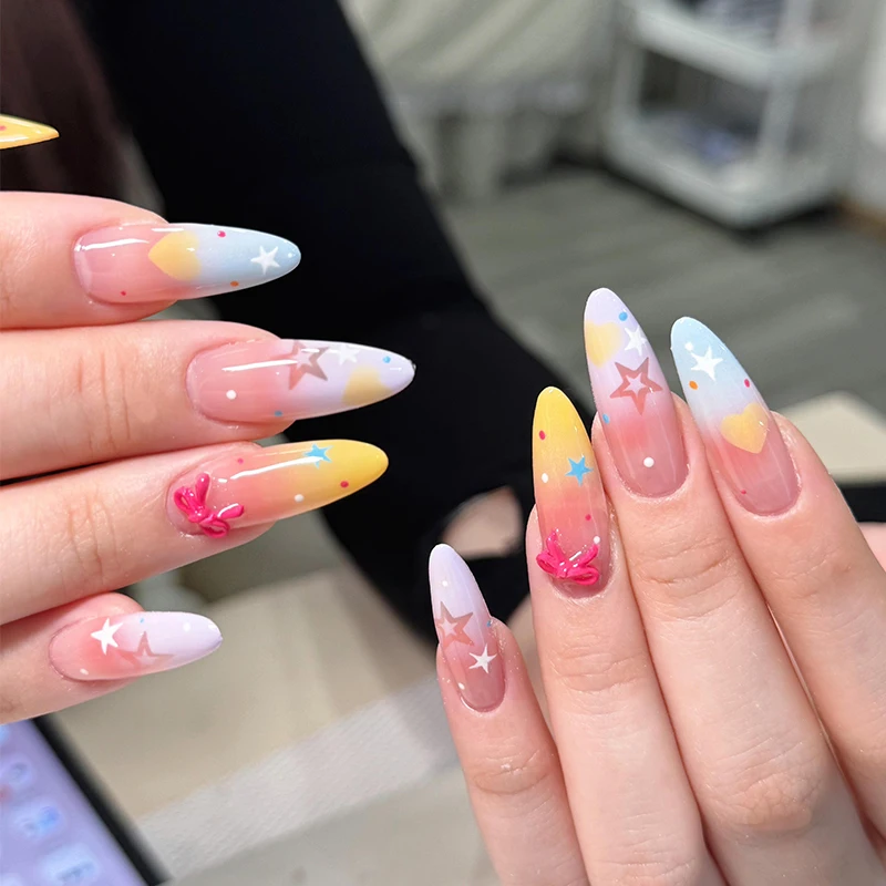 1pc 3D Dolce Carino Bowknot Stella Colorata Nail Art Sticker Cursore Autoadesivo Dopamina Estate Nail Art Decalcomania Accessori FAI DA TE