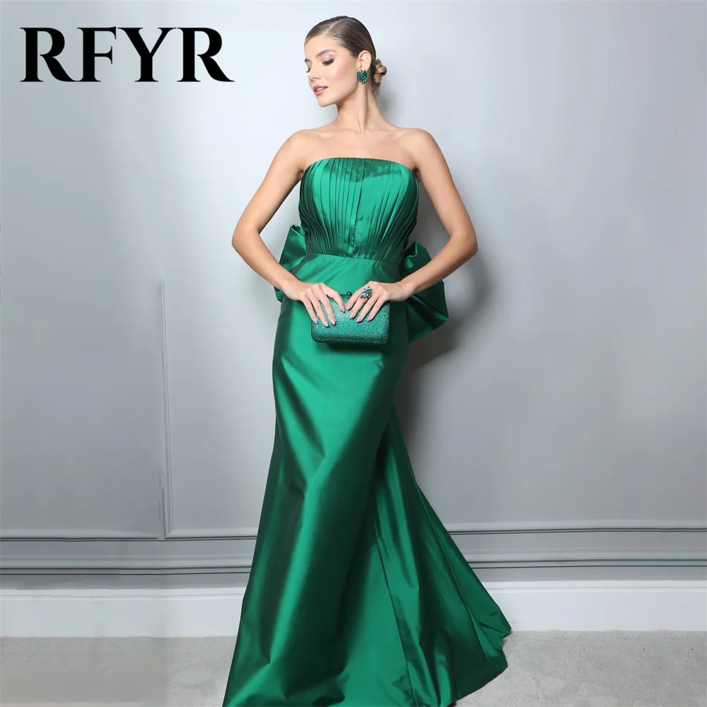 RFYR Mermaid Sexy Prom Dress Green Stain Party Dress Pleat Celebrity Gowns With Bow Wedding Party Dress Custom вечерние платья