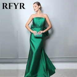 RFYR Mermaid Sexy Prom Dress Green Stain Party Dress Pleat Celebrity Gowns With Bow Wedding Party Dress Custom вечерние платья