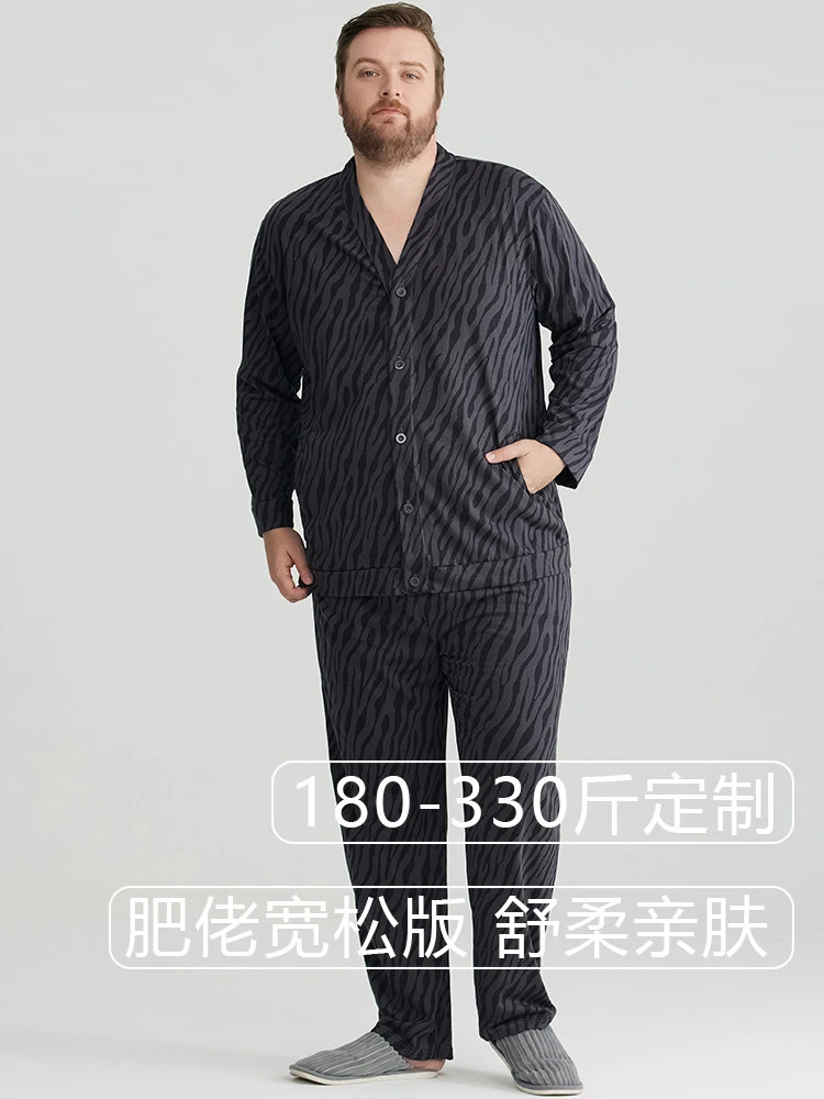 

Plus-Size Cotton Pajamas for Men, Spring and Autumn, Extra-Large Size 150kg for Overweight Individuals, Loose-Fitting Loungewear That Can Be Worn Outside, Set