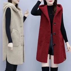 Large Size Vest Coat Female Autumn Winter Fat Sister New Wool-Like Sleeveless Jacket Fashion Long Waistcoat Fashion Women Tops