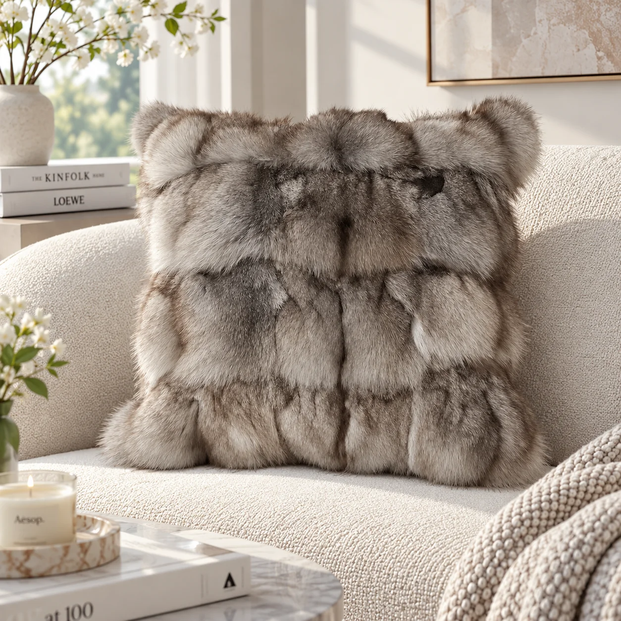 Home decorate Sofa Cushion Fox Fur Pillow Cover, Cushion Cover, China Factory Wholesale,