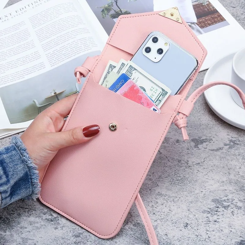 Student Mini Crossbody Women's Bag Women's Heart-Shaped Decoration Transparent Touch Screen Simple Retro Phone Bag