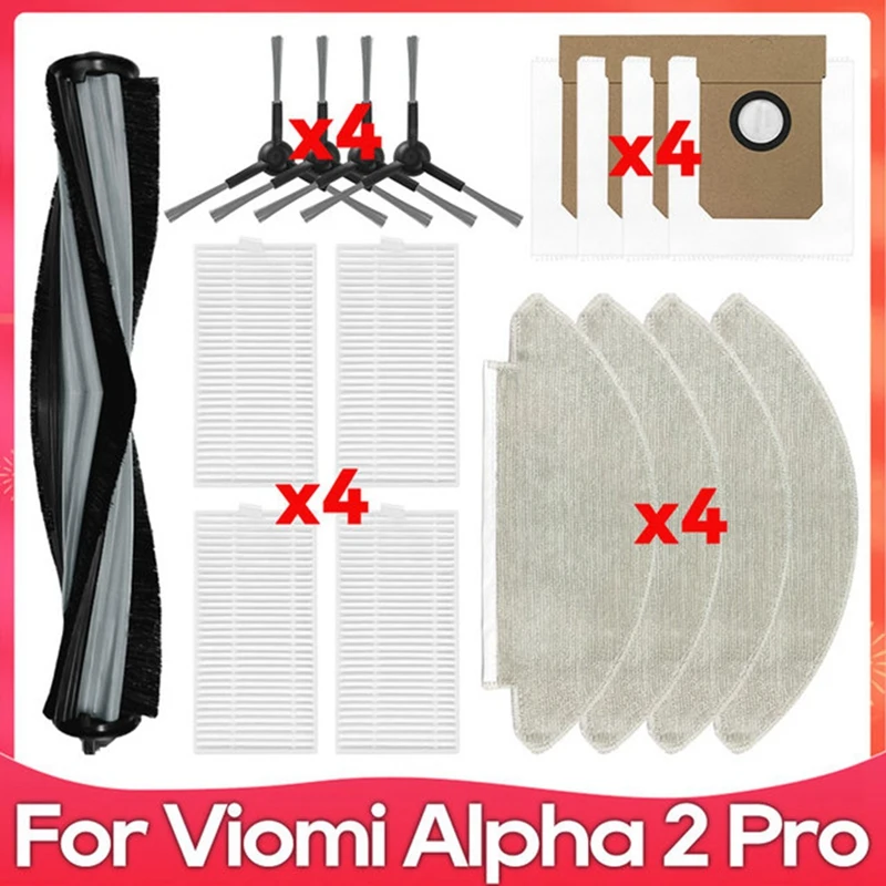 17PCS for Viomi Alpha 2 Pro / V5 Pro Robot Vacuum Cleaner Roller Side Brush Hepa Filter Mop Dust Bag Accessory