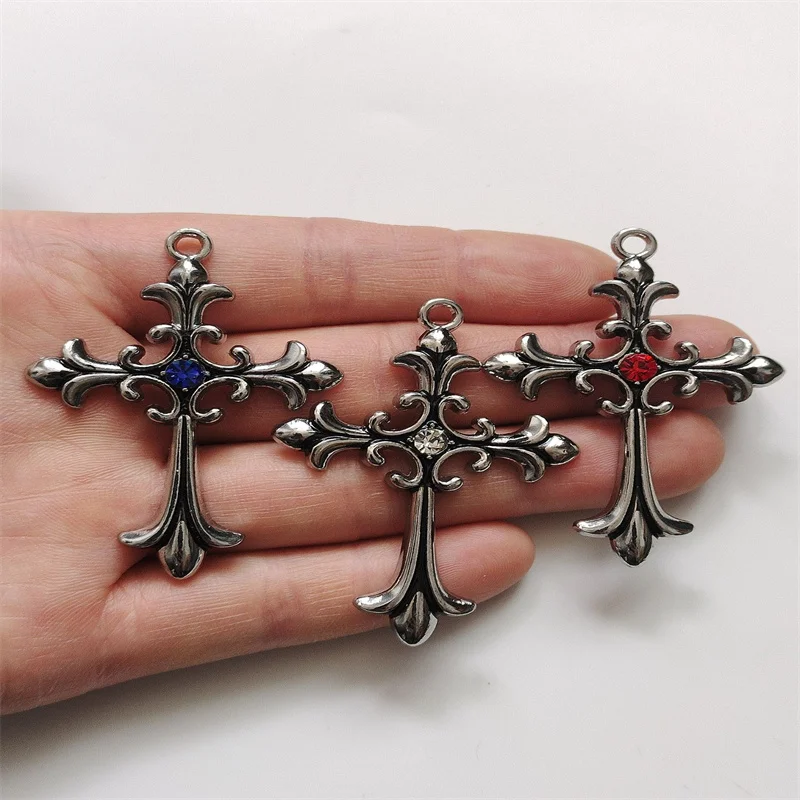 2Pcs 40x59mm Gothic Style Retro Rhinestone Cross Charms Pendant Designer Charms Fit Jewelry Making DIY Jewelry Findings