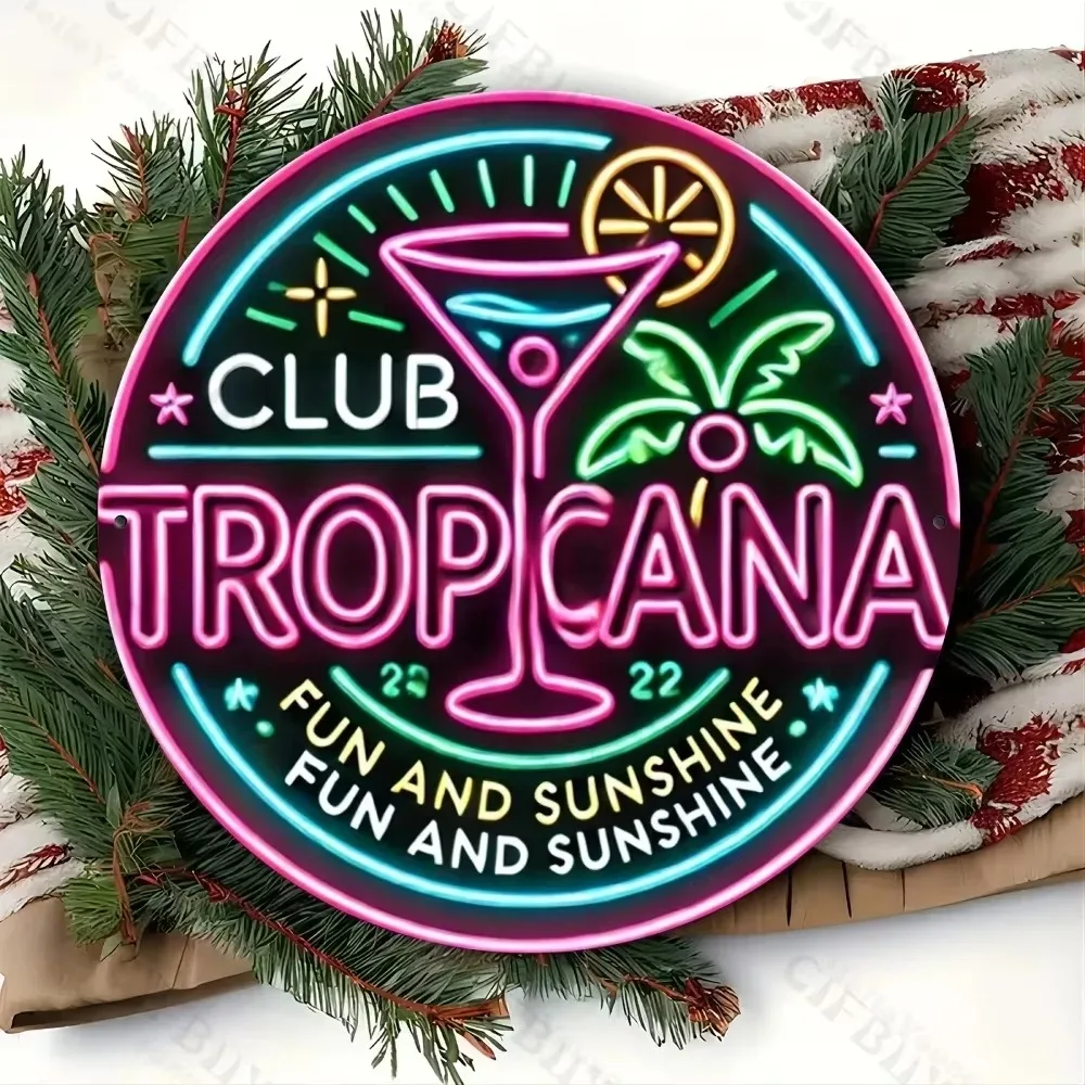 Очаровательный алюминиевый настенный рисунок 1 шт. - винтажная круглая вывеска Club Tropicana, идеально подходит для домашнего декора, отлично подходит в качестве подарка для баров и кафе