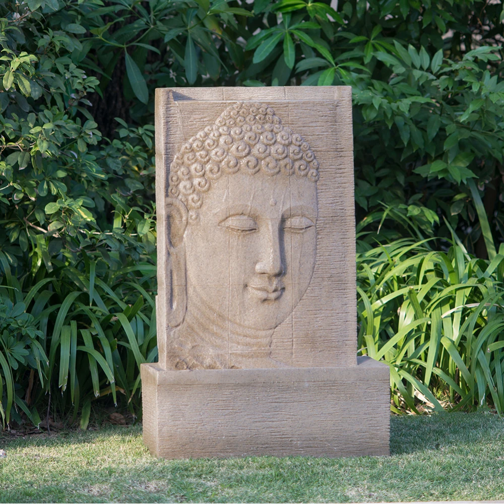 

25x13x39" High Sandstone Buddha Fountain, Indoor Outdoor Water Fountain with Light