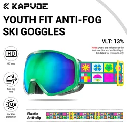 KAPVOE Kids Ski Goggles 4-15 years old Professional Anti-fog Child Snowboard Goggles Double UV400 Kids Skiing Mask Glasses