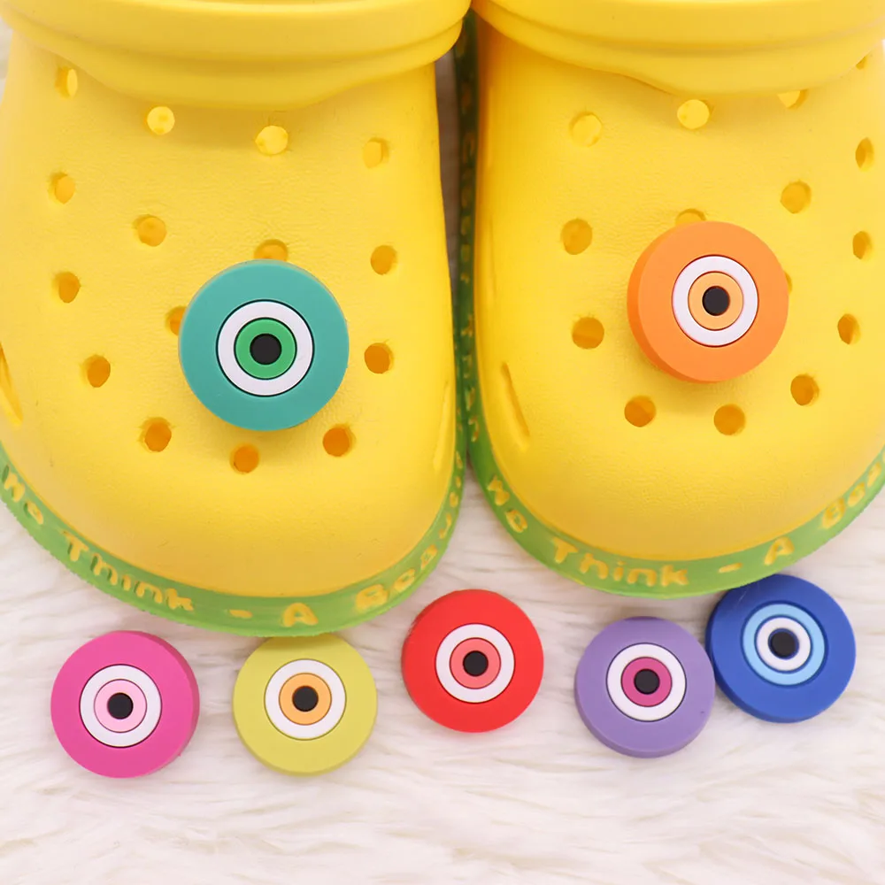 Mix 50pcs PVC Cartoon Colorful Evil Eyes Shoe Buckle Accessories DIY Shoes Decoration Shoe Charms Bracelets Kids Birthday Gift