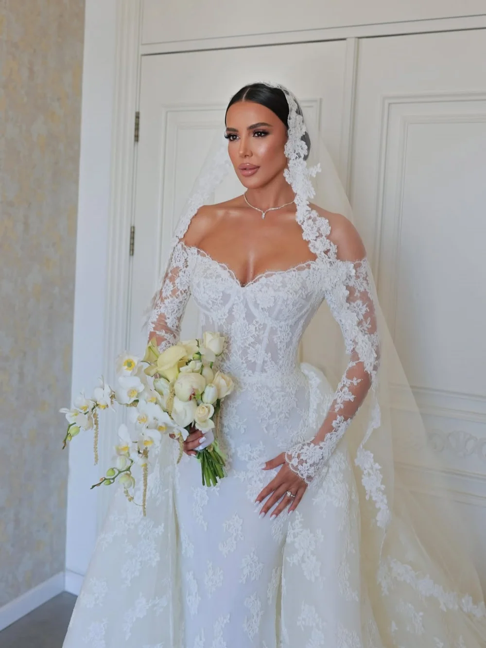 Dianruo No Veil Off Shoulder Wedding Dress Lace Bridal Vestido De Noiva Appliques Sweetheart Princess Robes De Mariée Customized