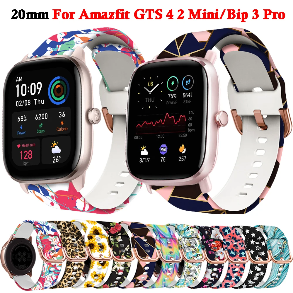 Printing Silicone Band For Amazfit GTS 4 Mini Watch Strap Watchband For Amazfit GTS 2/GTS3 GTR Mini/42mm/Bip 3 Pro Bracelet