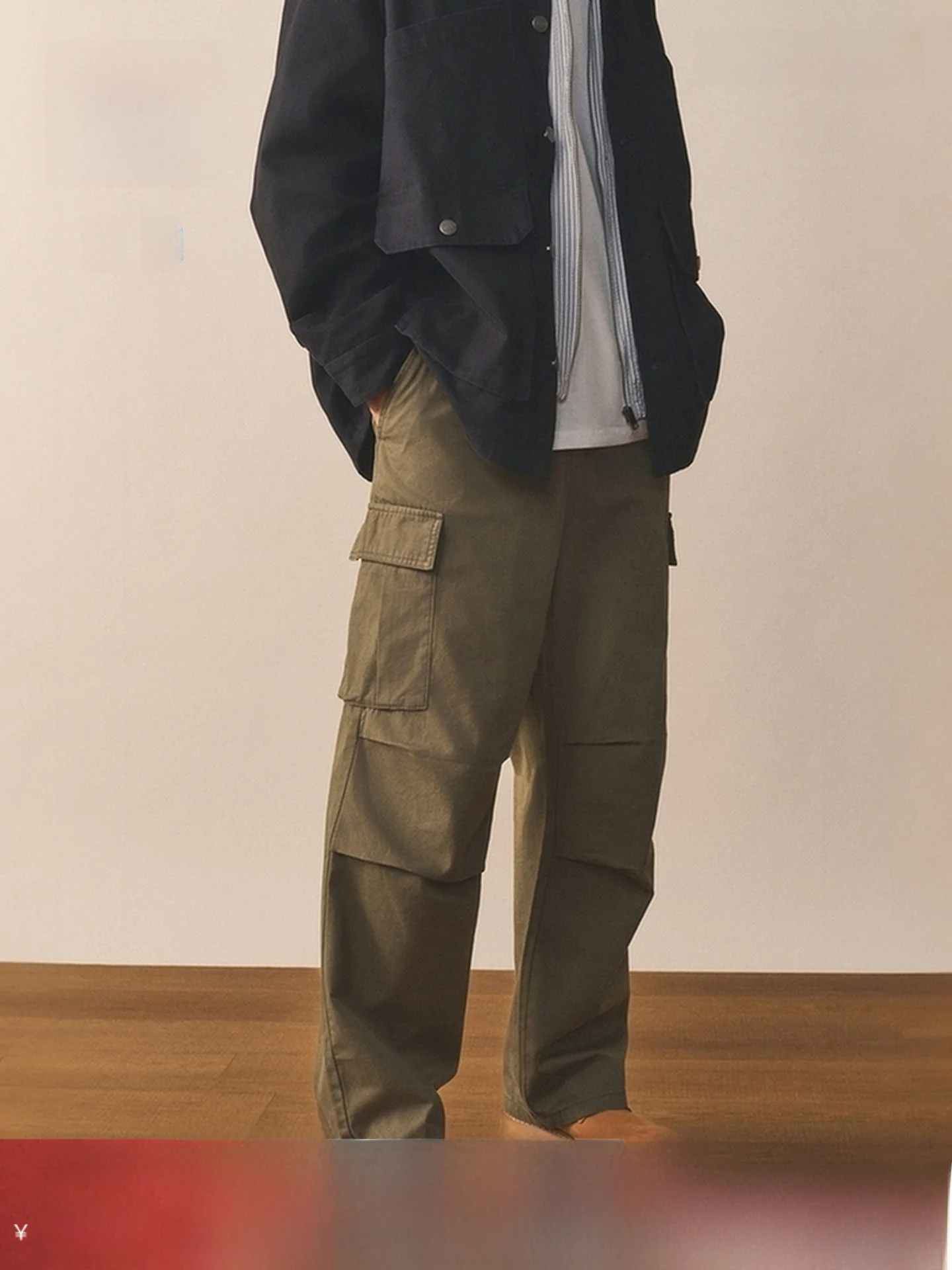 

H&M Men's Casual Pants Straight Loose Multi-ket American Trendy Workwear Cotton Comfortable Loose Fit Daily Wear