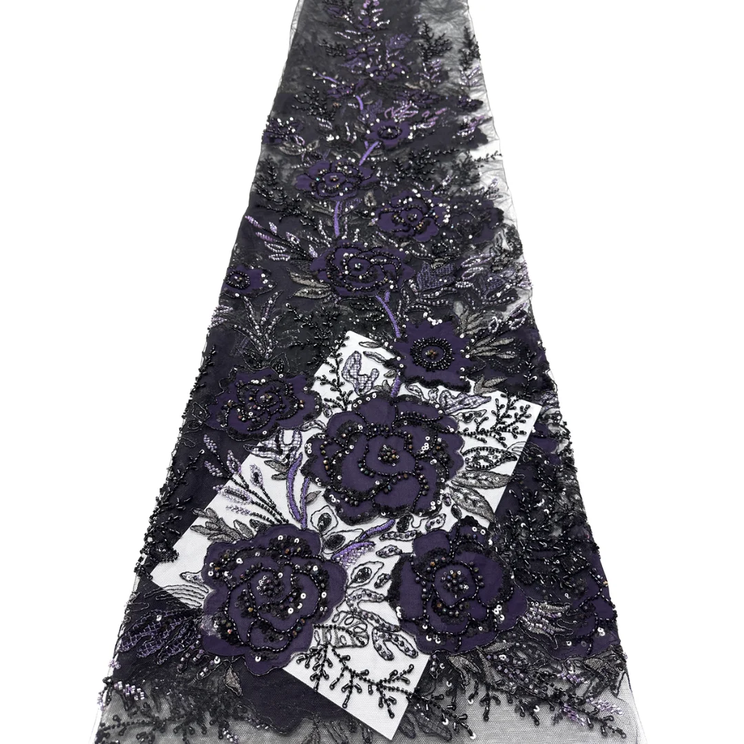 Elegant Floral Tulle Lace Fabric African Sequin Trailing Vine Multicolor For Sewing  Bridal Wedding Evening Party Dress Material