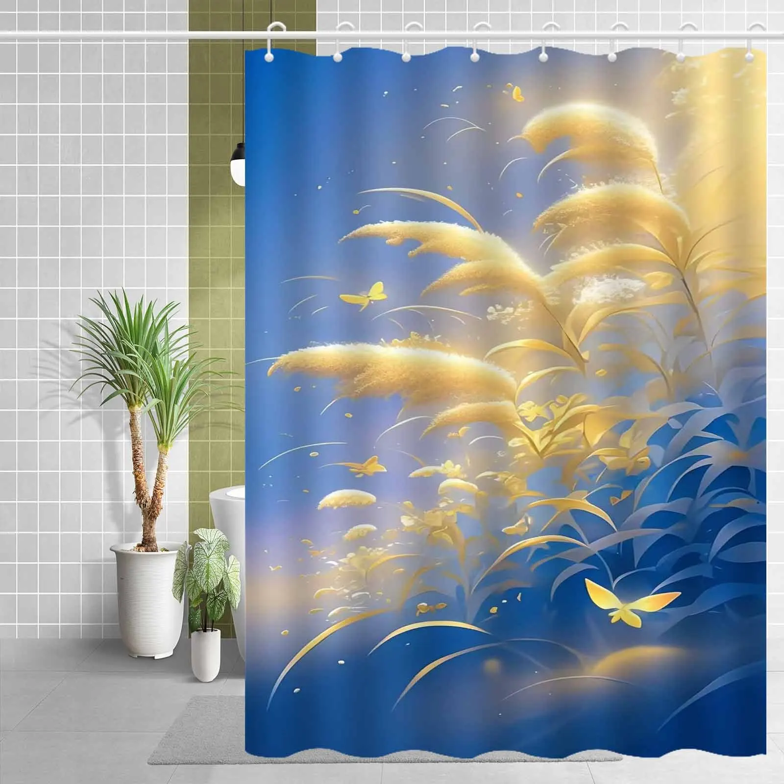 Jit1P Healing Series Stunning Reed Plant Shower Curtain, Luxurious And Fog-Resistant Bathroom Curtain, Versatile Curtain, Bathro