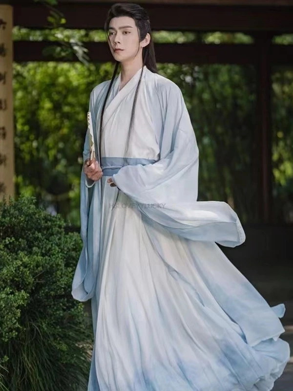 

Chinese Hanfu Costume Men Handsome Halloween Cosplay Costume Party Outfit Ancient Blue Hanfu Dress Plus Size Unisex Hanfu