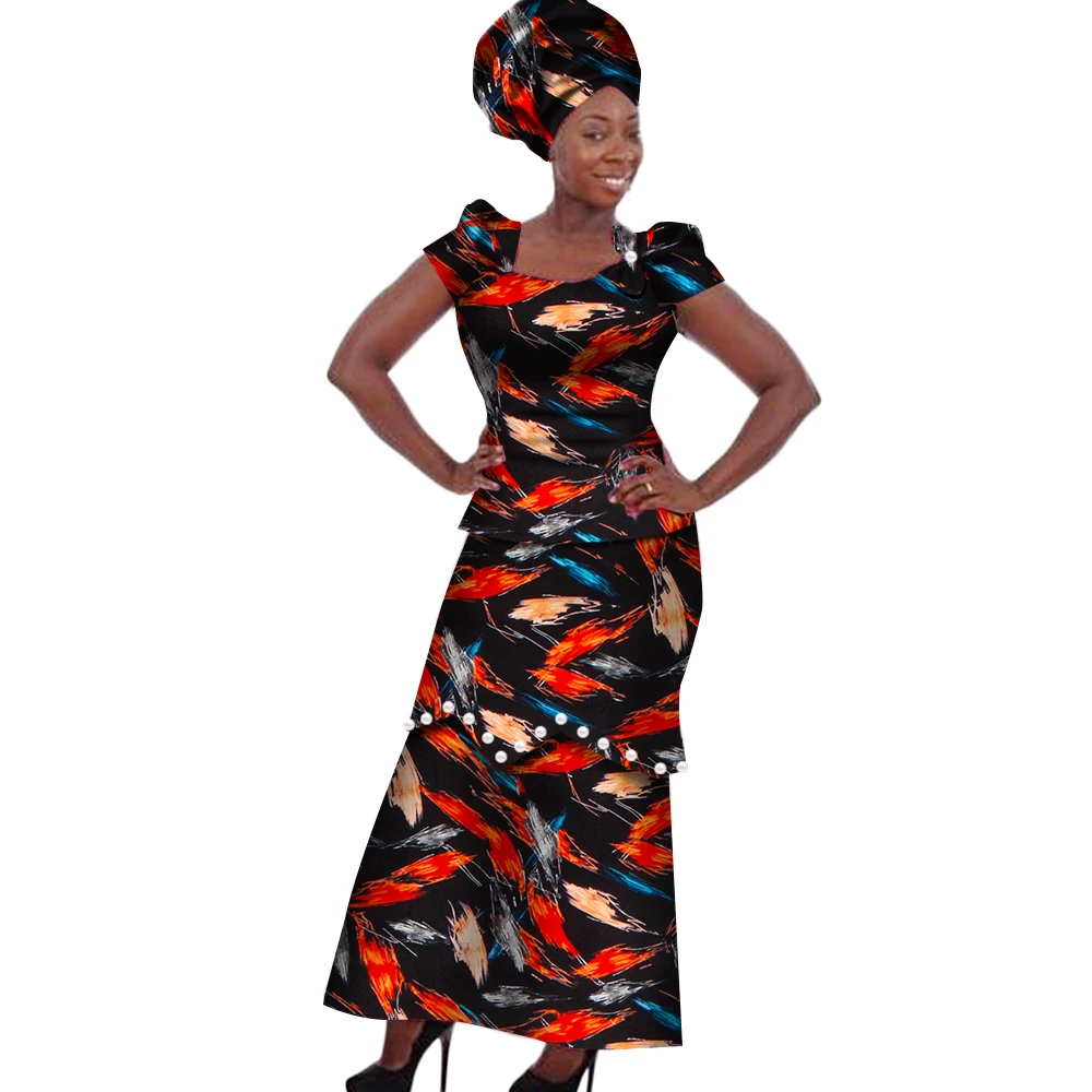 Women Dress Traditional African Traditional 2 Pieces Women Set Clothing Custom Made Tops and Skirts Peals Party Clothing WY182