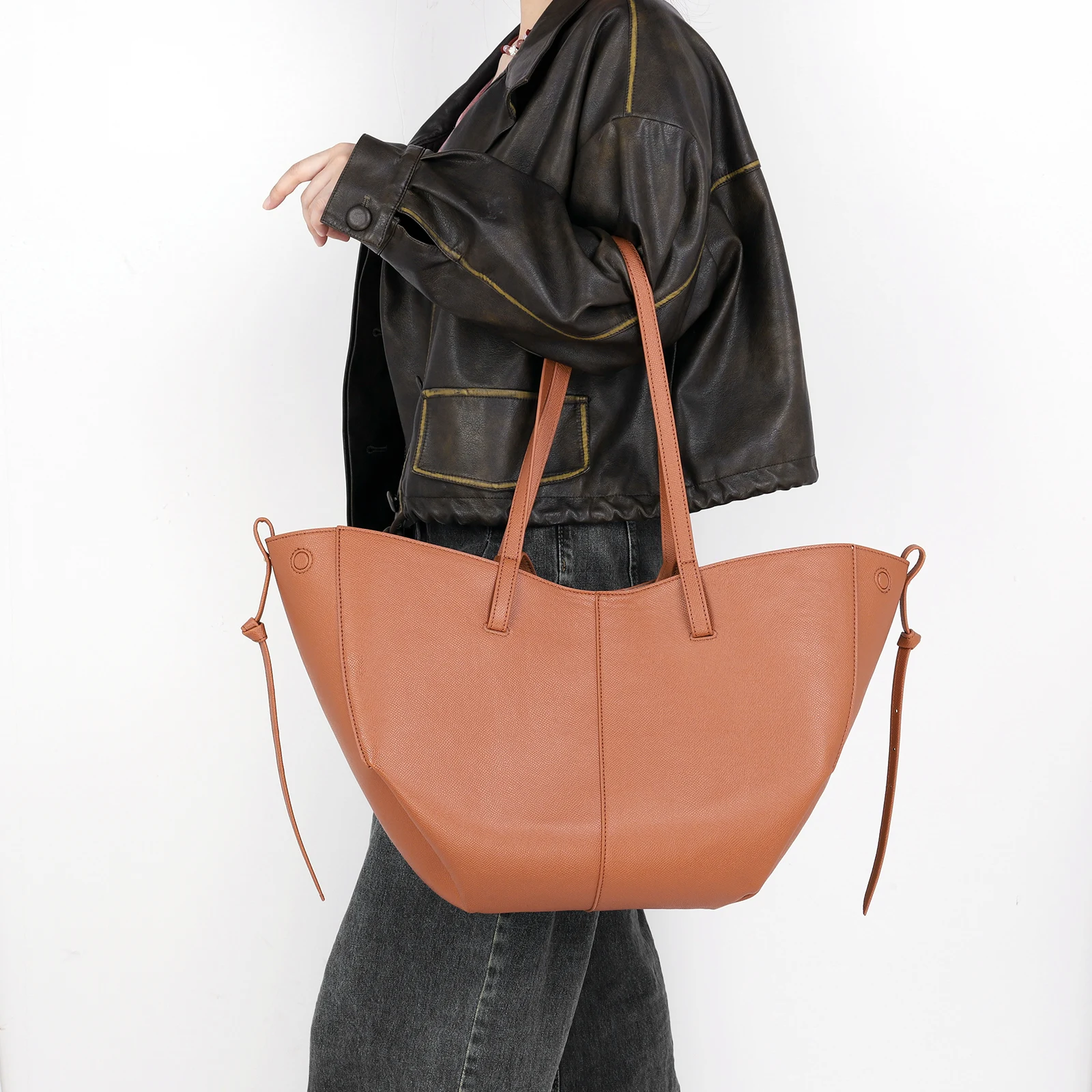 Large Capacity Underarm Bag Solid Casual Grocery Bag PU Leather Shoulder Bag Purse Design Totes Top Handle Hobo Shopper Bag