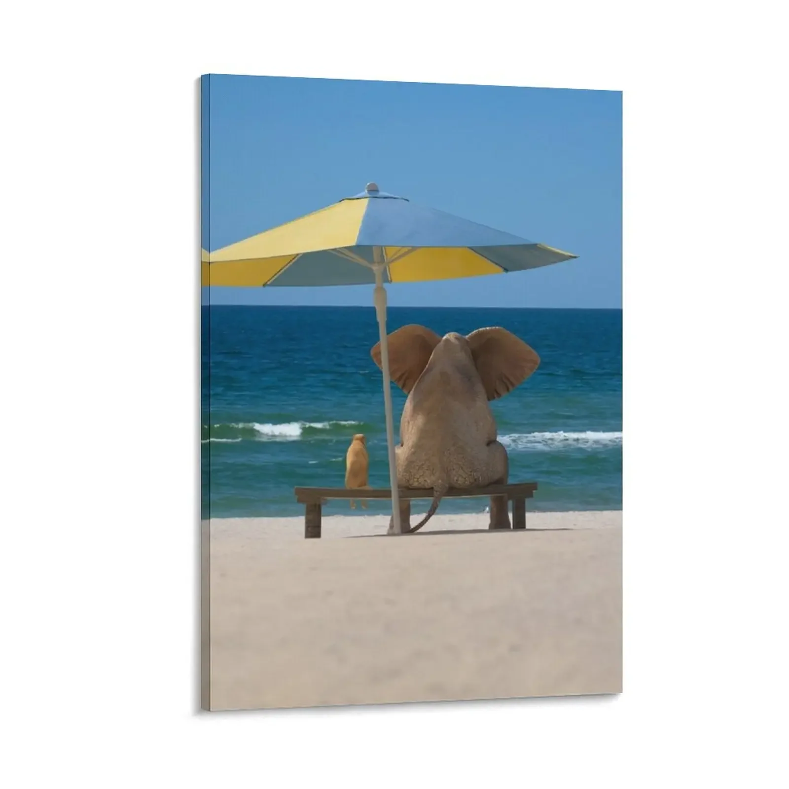 elephant and dog sit under an umbrella on the sea beach Canvas Painting modern home decoration fashion wall paintings