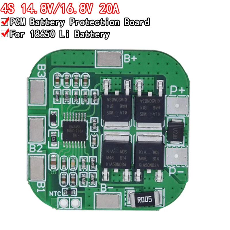 4S 14.8V / 16.8V 20A peak li-ion BMS PCM battery protection board bms pcm for lithium LicoO2 Limn2O4 18650 li battery