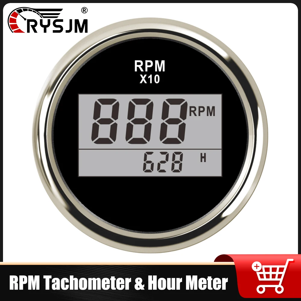 

RYSJM 52MM Car Digital 2 In 1 0-9990 RPM Tachometer & Hour Meter Car Red Backlight Gauge For Car Truck Boat Truck Marine 12V24V