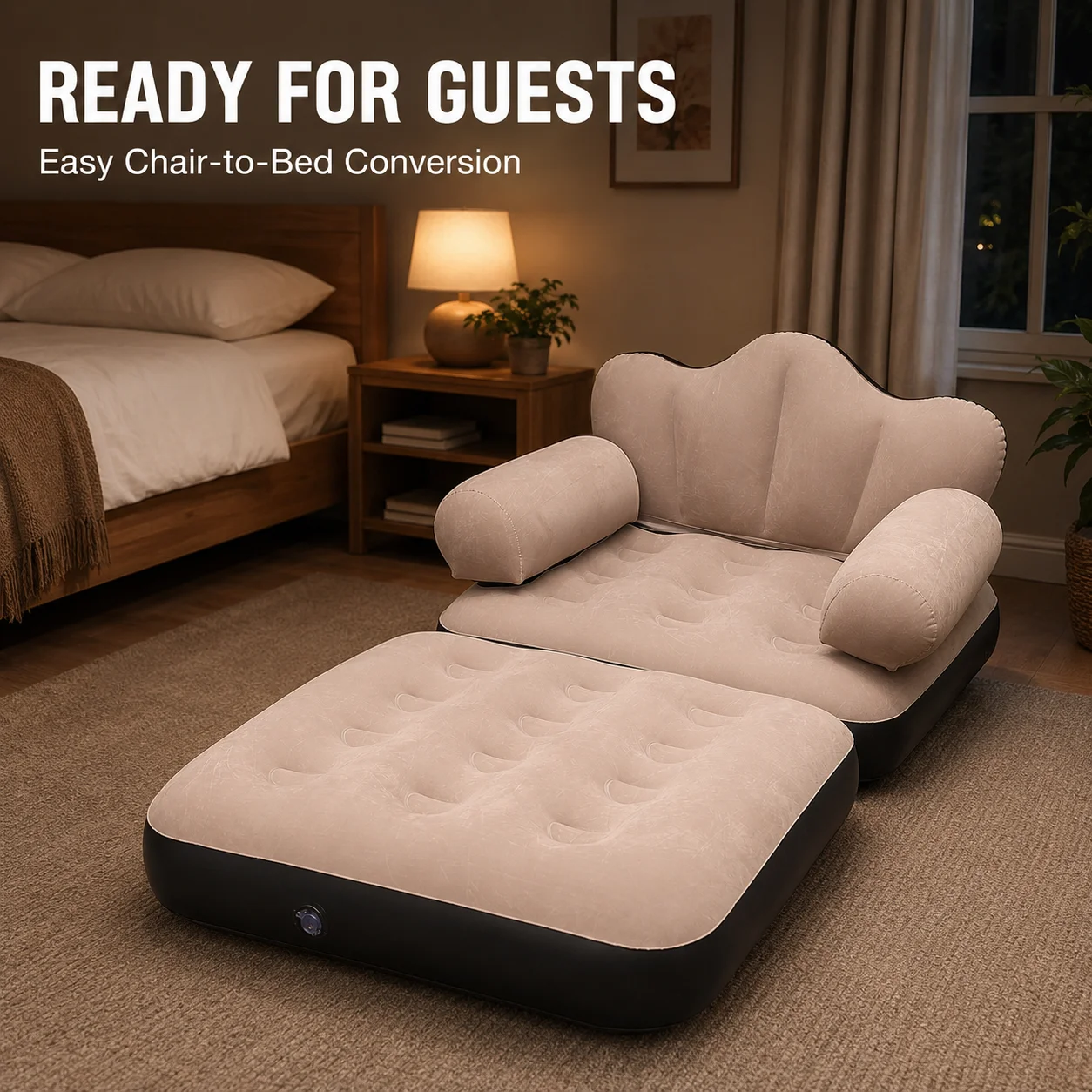 2 in 1 Inflatable Sofa Bed Folding Air Couch Chair with Armrests Portable Air Mattress Lounge Bed for Camping Home image 3