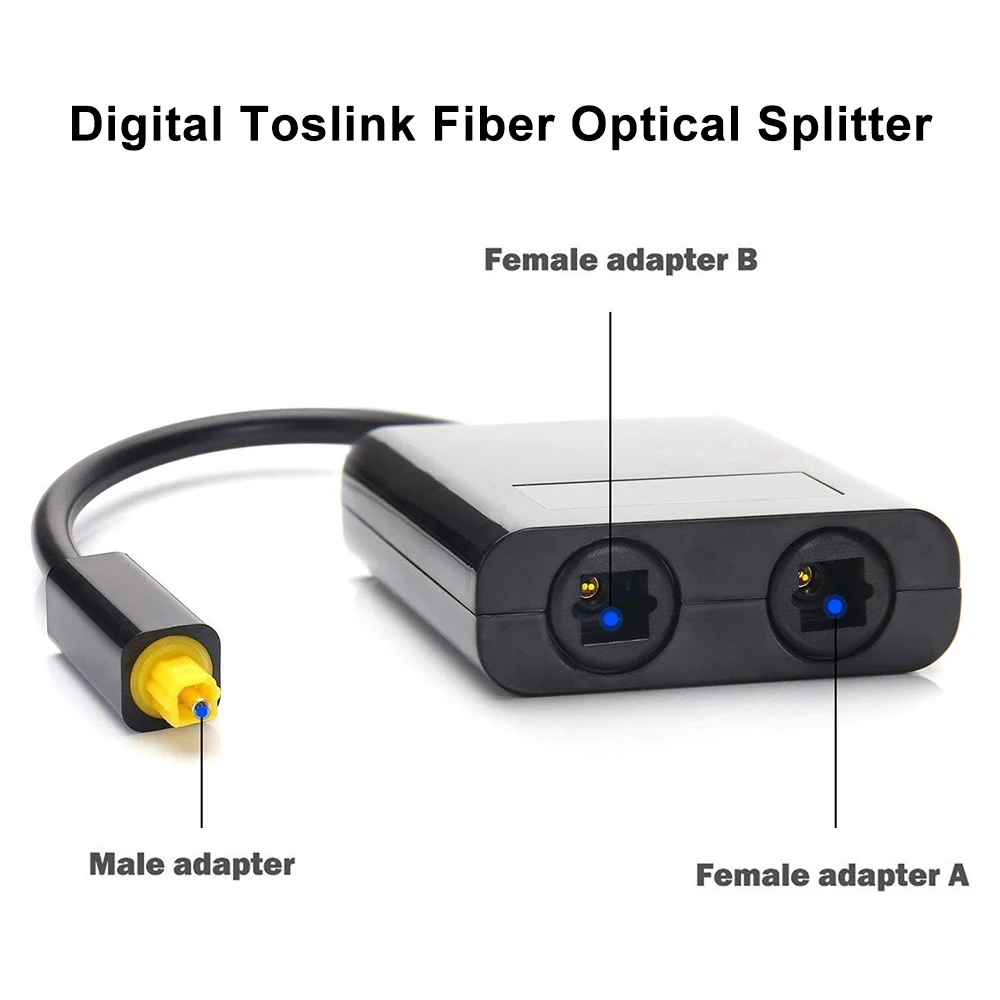 Digital SPDIF Optical Fiber Audio Splitter Adapter Toslink Splitter SPDIF Optical Cable Splitter Hub 1 Input 2 Output for DVD