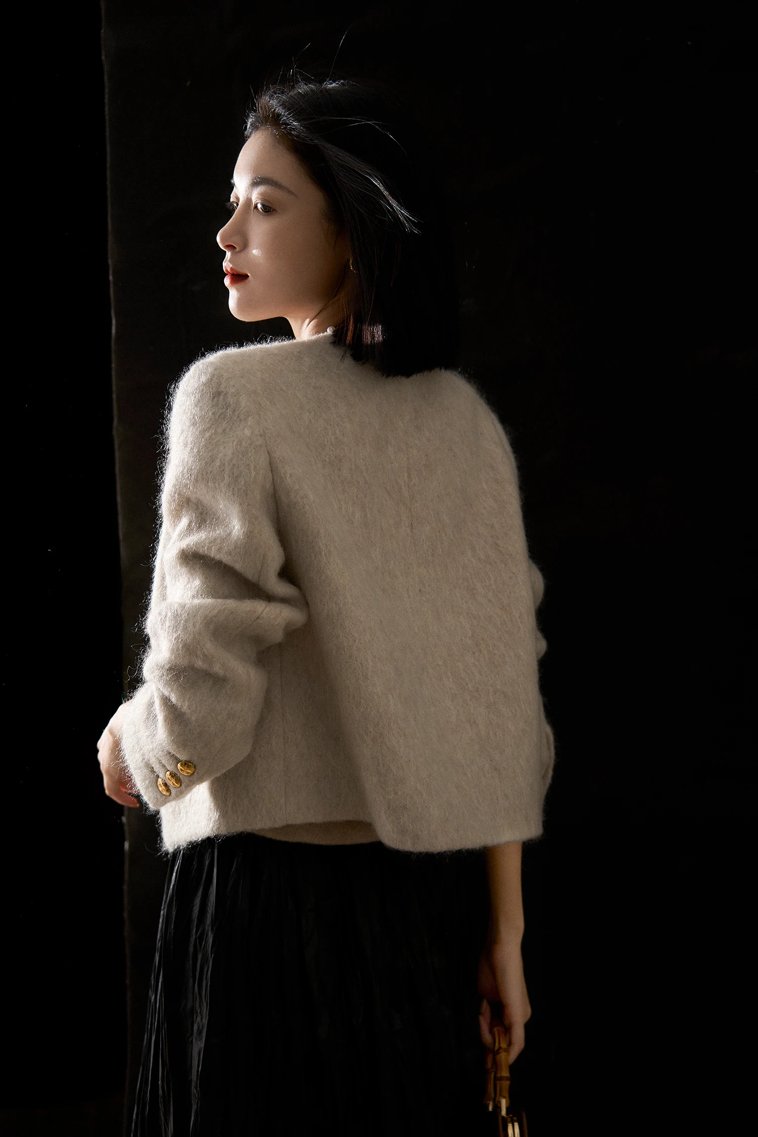 BirdTree, 65.7%Sheep Wool Mohair Elegant Coat, Women Long Sleeve Fleece, Fashion OL Warm Jackets, 2024 Autumn Winter C48906QM