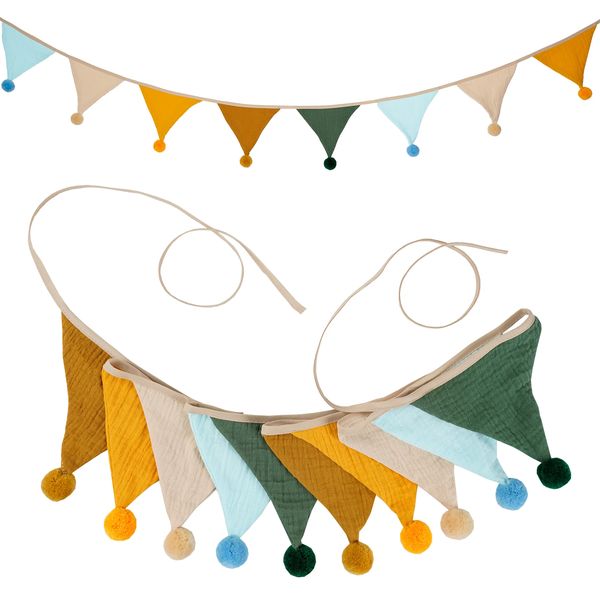 2,6 m/8,5 ft Kindergarten Stoff Bunting 10 Dreieck Wimpel Flaggen mit Kugeln Party Decor Banner Home Baby Dusche Karneval Girlande – Detail 12