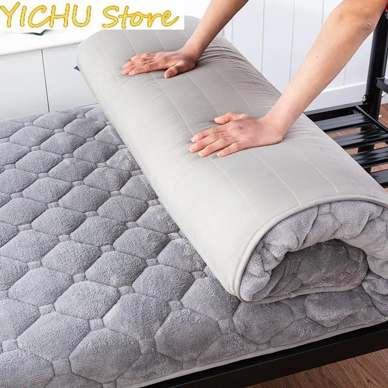 

New Student Dormitory Single Mattresses Topper Warmth Coral Fleece Foldable Mats King Queen Twin Full Size Bed Product