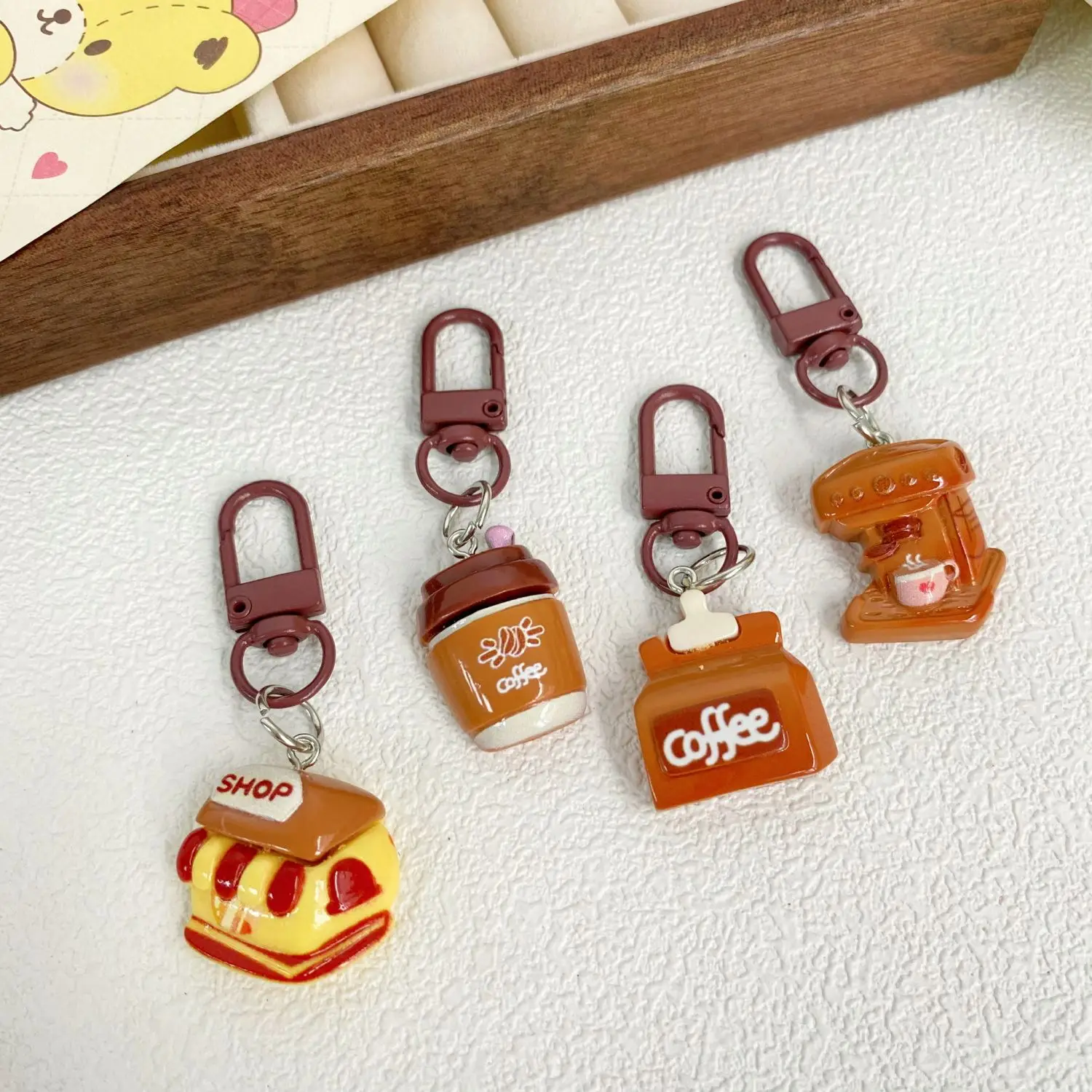 6Pcs Cute Coffee Shop Dragon Tooth Buckle Sweet Girl Pendant Star Cartoon Backpack Bag Pendant Girlfriend Accessories Kids Gift