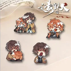 Bungo Stray Dogs Acrylic Brooch Dazai Osamu Nakahara Chuuya Anime Accessories Q Version Cartoon Badge Cute Bag Ornament Collect