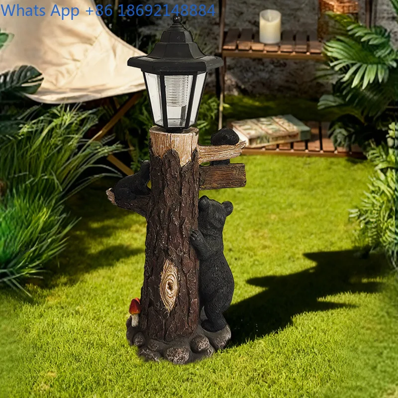 Bear Solar Lantern Garden Resin Crafts Statue Ornament Night Light Decoration