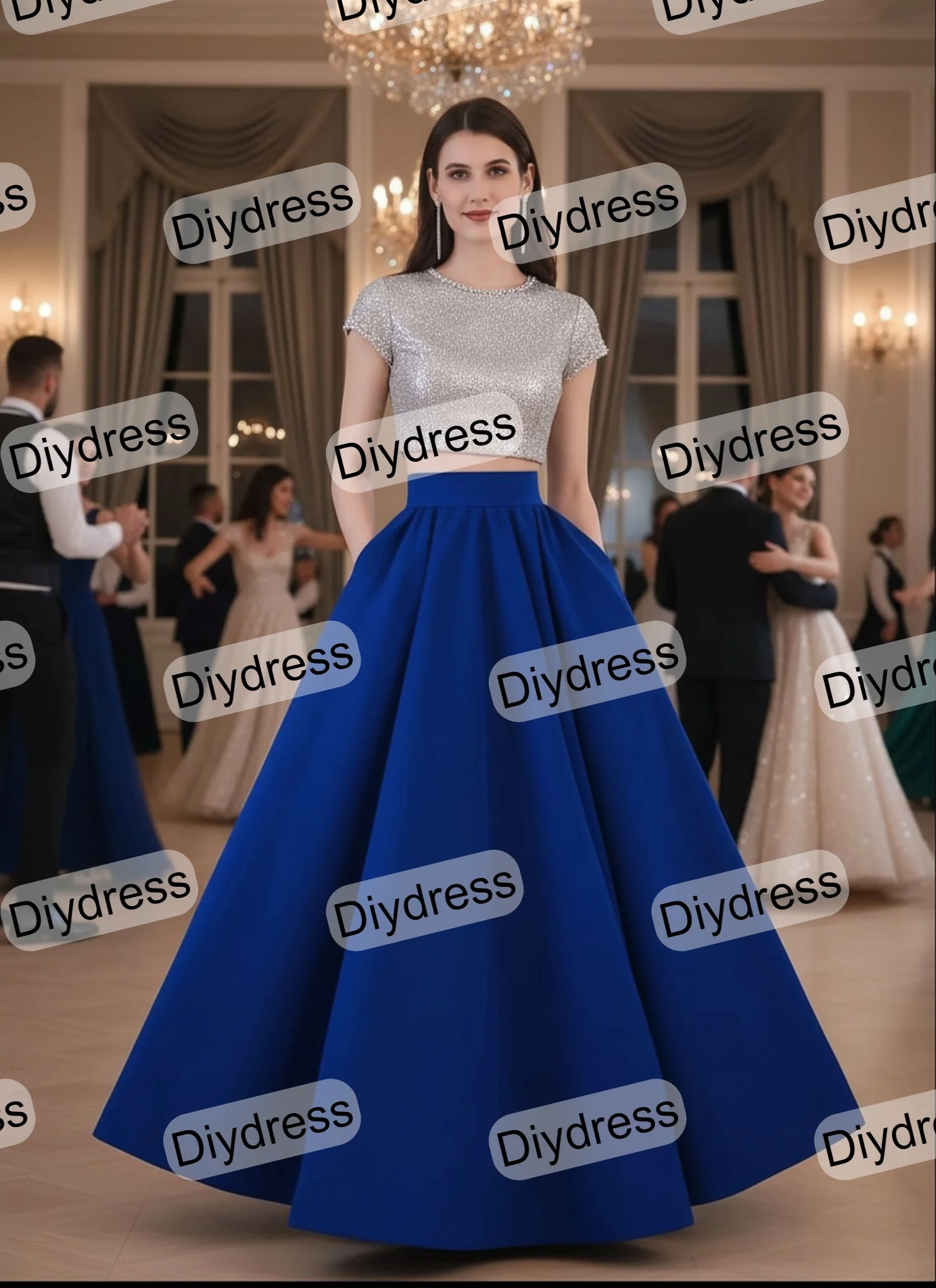 Women’s Long Velvet Wedding Dress Floor Length Maxi Skirt High Waist Ball Gown Prom Party Skirts with Pockets For Evening Gown