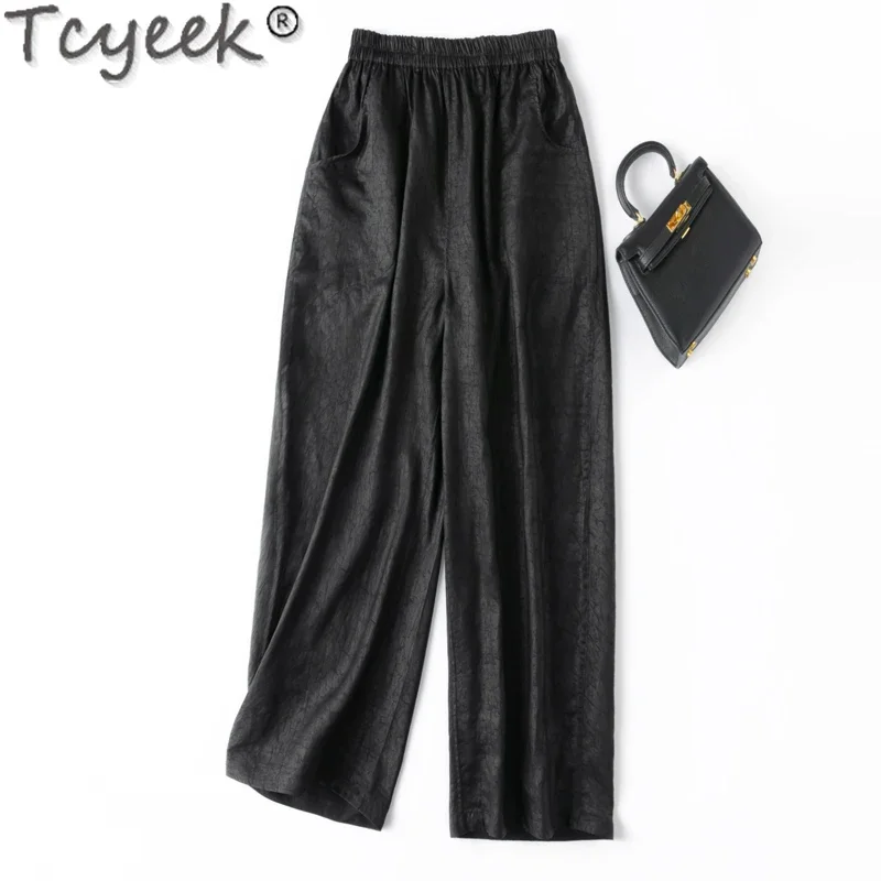 

Tcyeek 24MM Real Silk Pants for Women Spring Summer 100% Mulberry Silk Long Pants Womans Clothing Vintage Trousers Pantalones