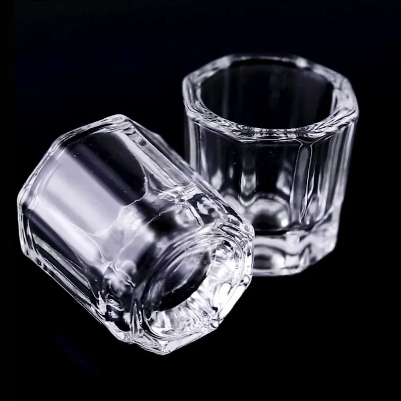 Mini cristallo di vetro acrilico trasparente piccola polvere ottagonale tazza per unghie liquide spazzola per unghie strumenti per la pulizia ciotola per miscelazione di energia liquida nuovo