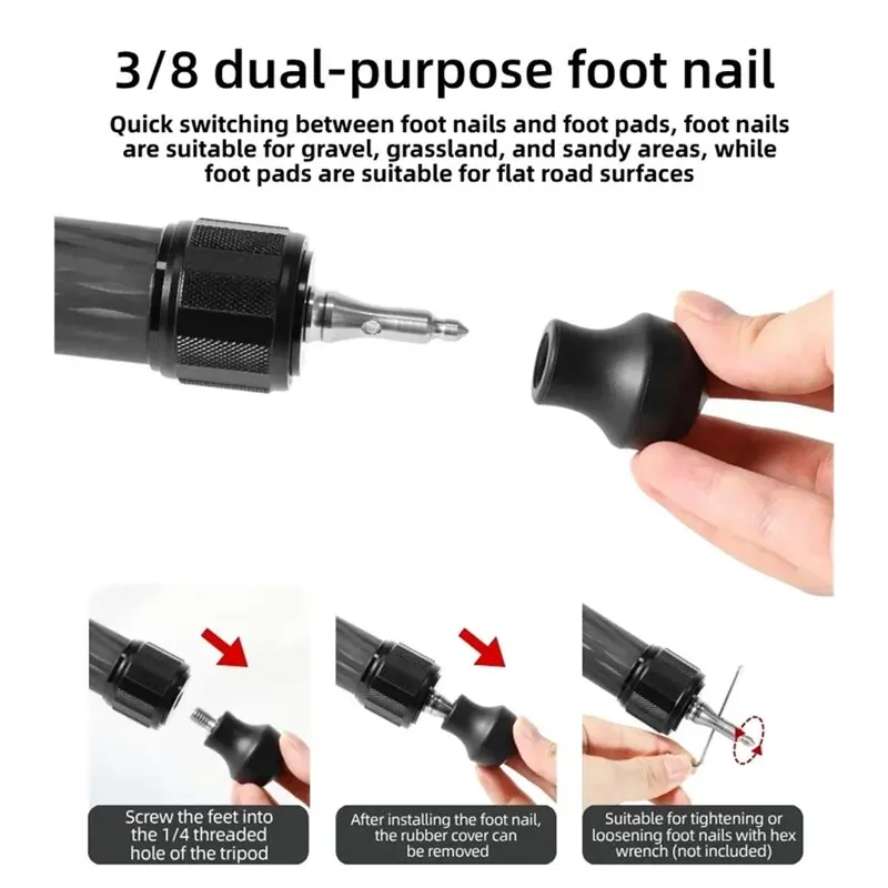 ABGI-Tripod القدم المسامير العالمي مجموعة 1/4 بوصة الموضوع الفولاذ المقاوم للصدأ 3 قطعة استبدال أجزاء ل ترايبود Monopod الساقين قدم #2