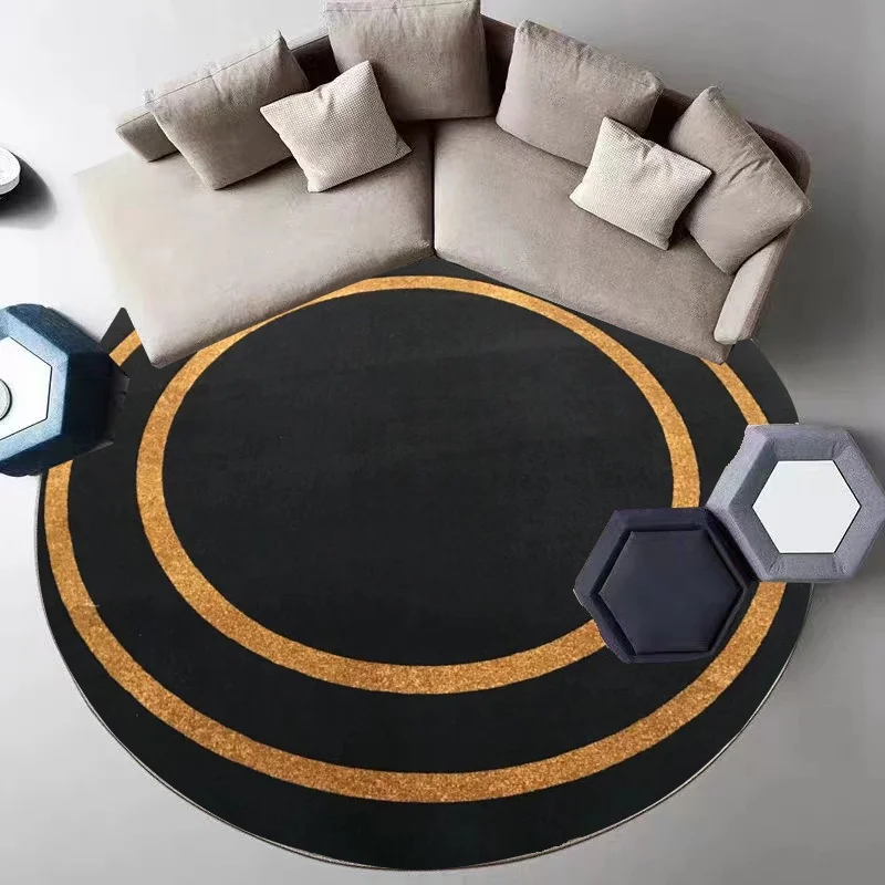 Round Carpet – Black & White Hotel & Bedroom Rug, Durable Floor Mat for Modern Home Decor