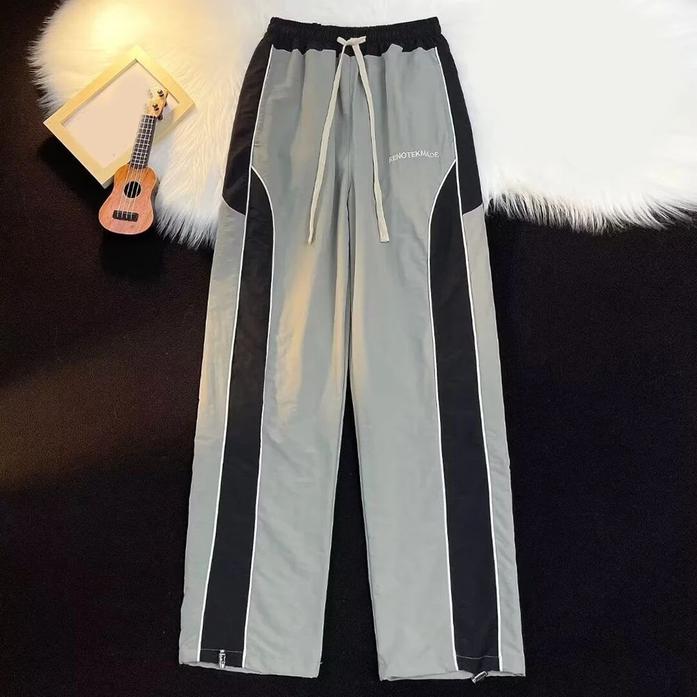 Mens Slightly Elastic Versatile Overalls Loose Trendy Stitching Sweatpants Pants