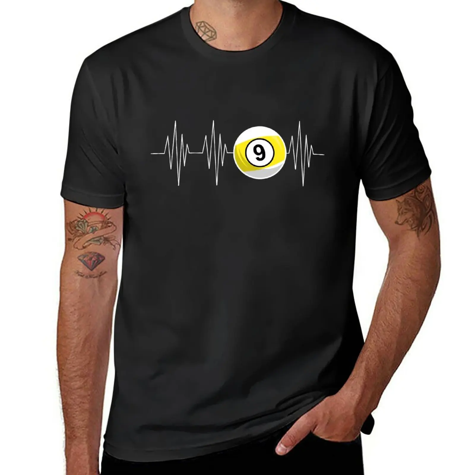 

New 9 ball billiards heartbeat T-Shirt anime tops graphic t shirt black t shirts for men