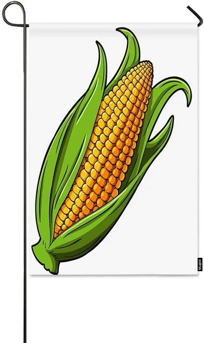 Mugod Corn Garden Flag Cartoon Golden Sweet Corn on The White Background Decorative Spring Summer Outdoor House Flag for Garden