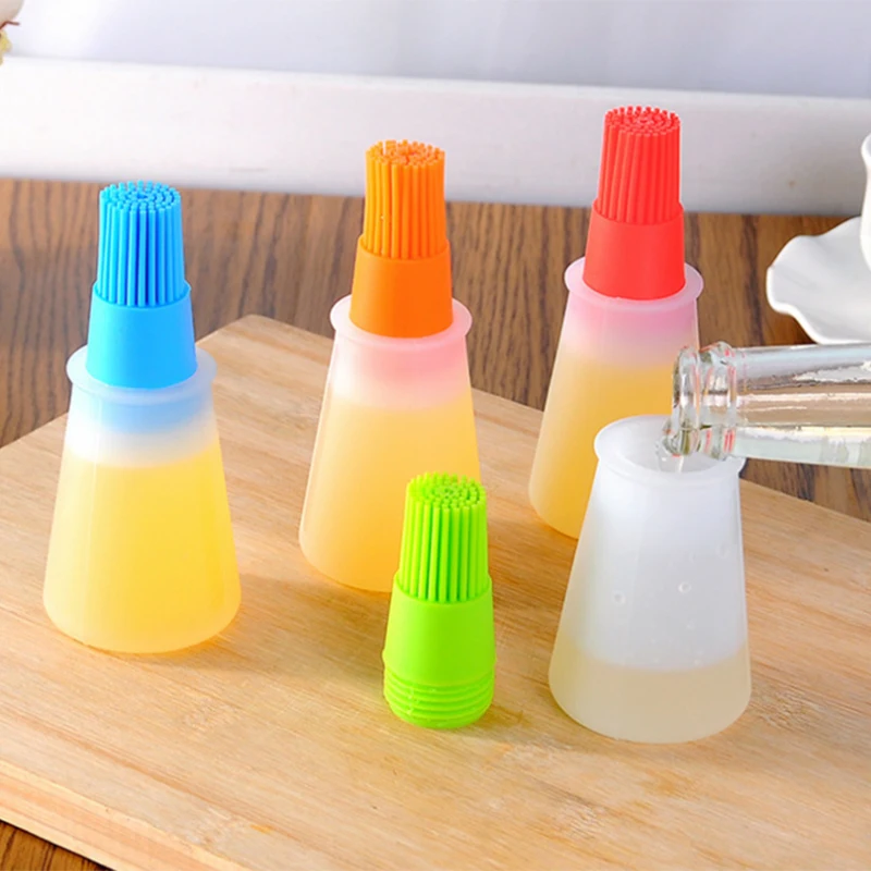 Silicone Oil Brush Bottle High Temperature Resistant BBQ Oil Brush Reusable Portable Baking Oil Dispenser Brush Kitchen Cooking Barbecue Grilling Baking Gadgets