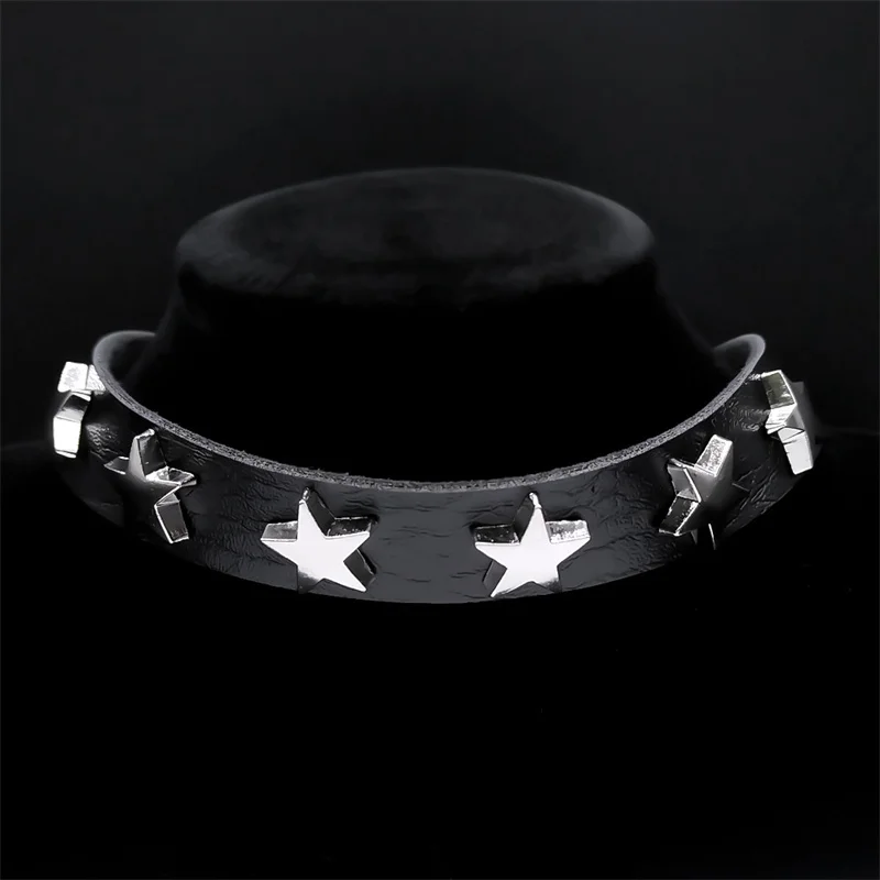 Goth Punk Sexy Stern Pentagramm Halskette Frauen Männer Harajuku Schwarz Halsband PU Leder Gothic Aussage Halsketten Schmuck NXXXXS03 – Detail 7