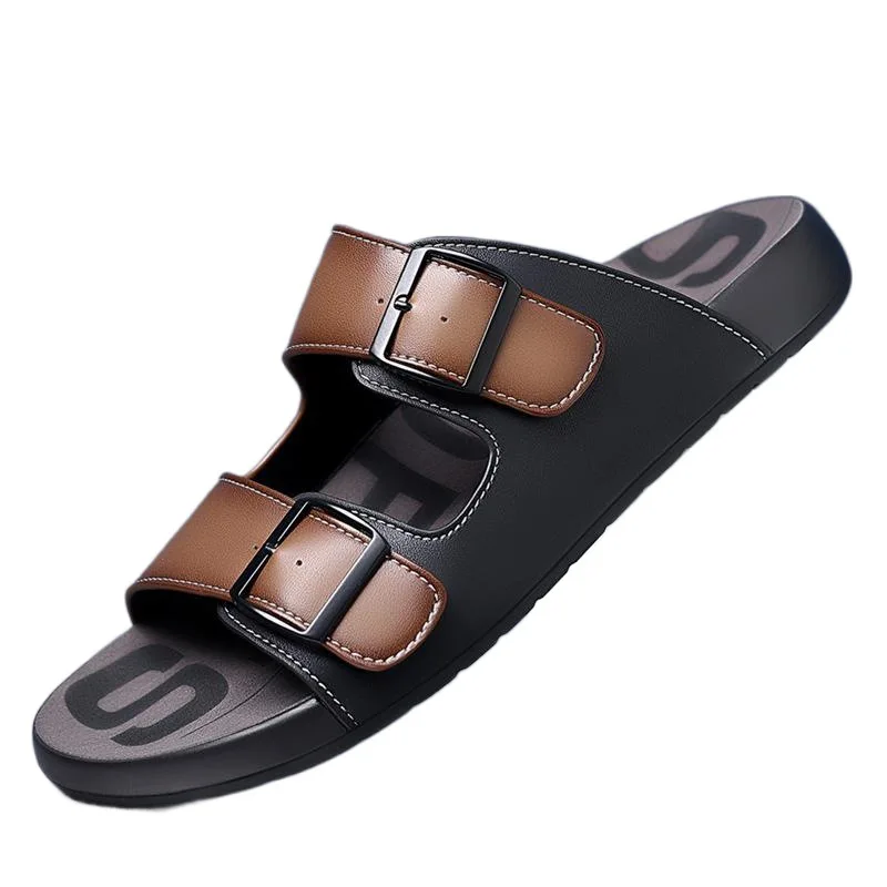 2024 Designer New Thick-soled Casual Buckle Slippers Shoes for Men Fashion Retro Open-toe Soft-soled Outdoor Beach Shoes Male