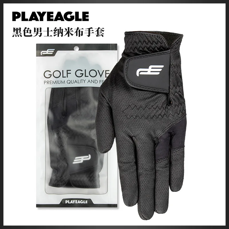 قفازات PLAYEAGLE للجولف للرجال لليد اليسرى باللون الأسود قابلة للتنفس ومضادة للانزلاق مقاس 23-29 من نسيج النانو #1