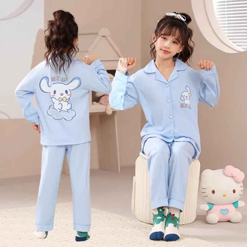 Ensemble de pyjama de dessin animé Disney pour enfants, pantalon à manches longues, vêtements de détente décontractés, point, hommes et femmes, automne, 2 pièces