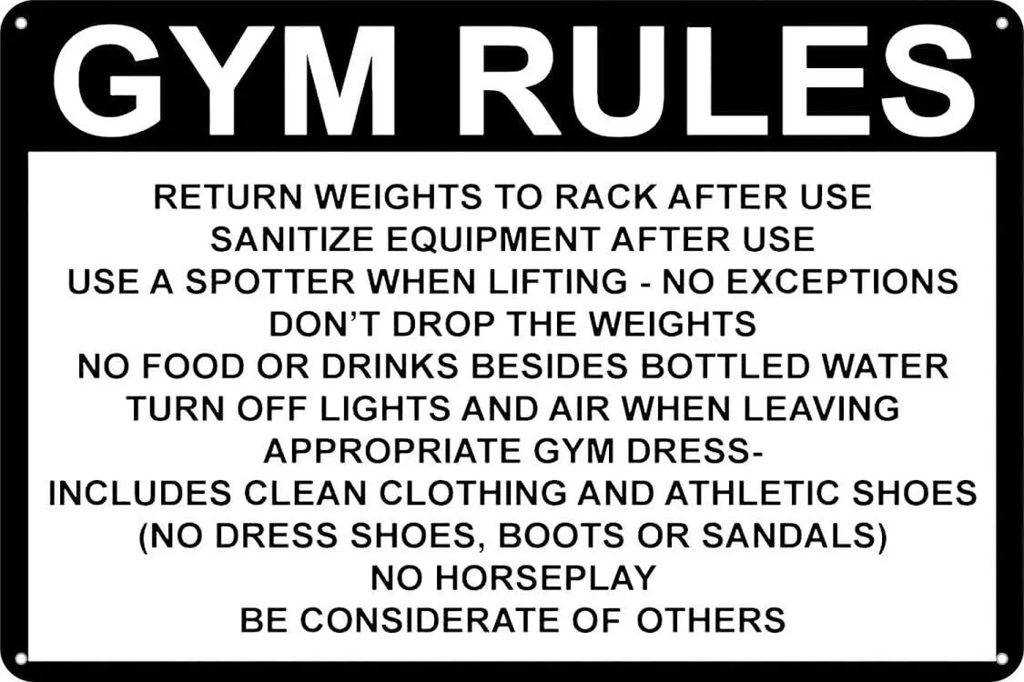 Security Sign Safety Tin Sign Decor Street Warning Gym Rules Return Weights Rack After UseTin Sign 8X12 Inches