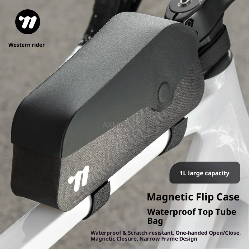 

WEST BIKING Bicycle Magnetic Lid Top Tube Bag with Bolts Mounted Straps Road Bike Waterproof Front Frame Structured Cycling Bag