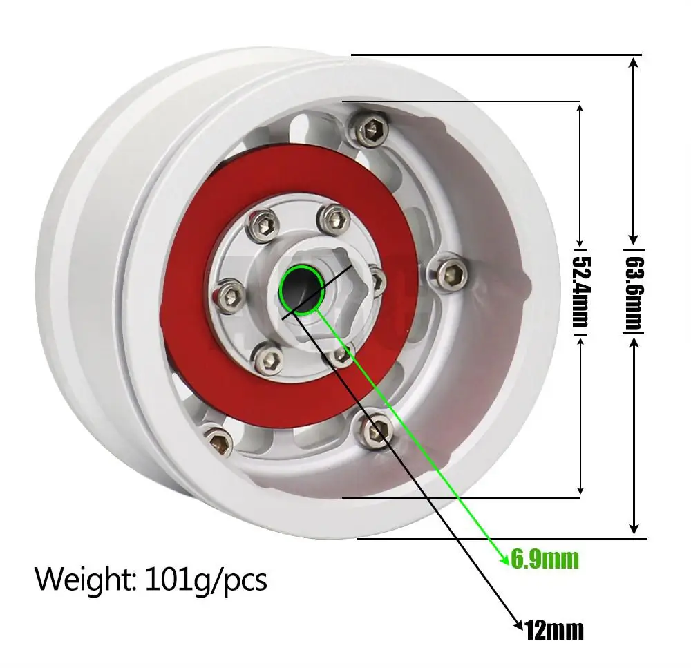 Roda de metal de 2.2 polegadas com pinça de freio a disco simulado, para pista 1:10 rc axial scx10 ii 90046 axi03007 trx4 trx6 tamiya mst, 1 peça